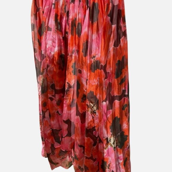 Bibhu Mohapatra Collective Pleated Floral Dress Midi Pink Floral Size 14 - Picture 5 of 7